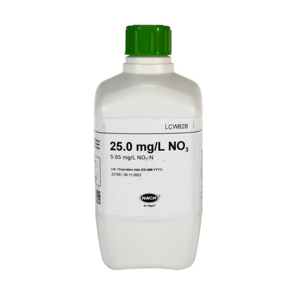 Dusičnany, štandardný roztok, 25 mg/L NO₃ (5,65 mg/L NO₃-N), 500 mL